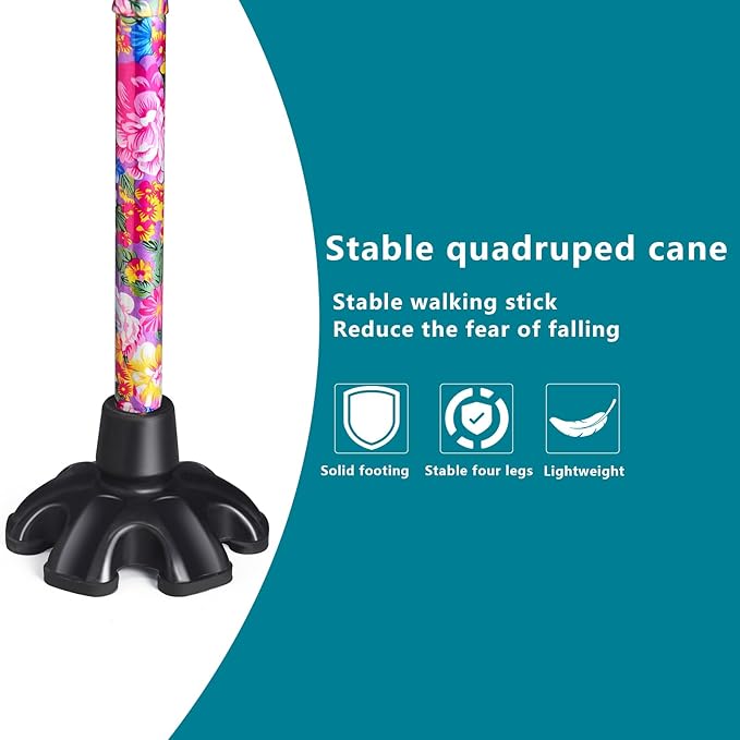 Floral Canes for Women Folding Cane for Stability with Non-Slip Base, Adjustable Walking Cane for Seniors - Lightweight Collapsible Walking Sticks with T & Offset Handle
