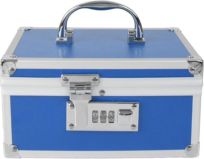 Medication Lock Box Aluminium Alloy Combination Lock for Home and Travel Medicine Lock Box,First Aid Safe Medication Storage Box,7.66''x 5.12''x 4.13'' (Blue)