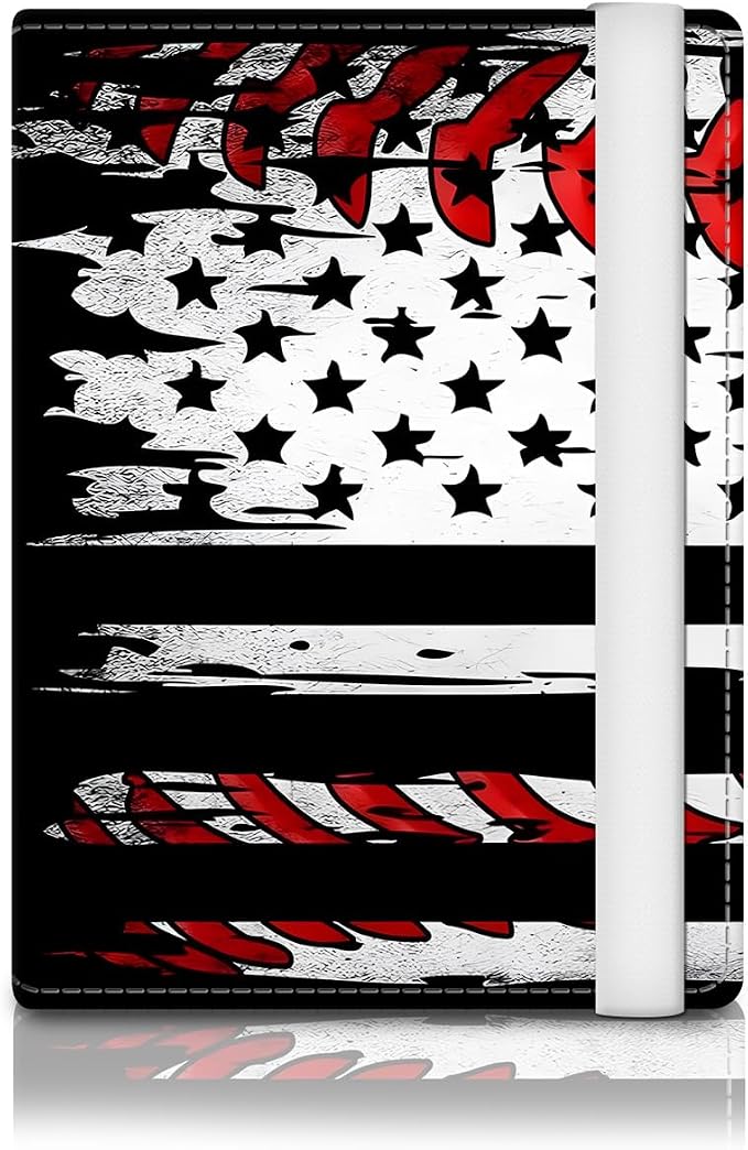 Passport Holder for Travel Essentials, RFID Premium Leather Passport Wallet Cover Case for Travel Must Haves Accessories, Passport Book Holders for Women Men Retro American Flag