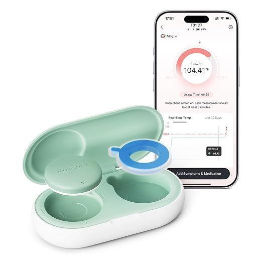 Momcozy Wearable Digital Thermometer for Baby, Continuous App Monitoring | Medical-Grade ,High Accuracy Thermometer for Kids & Infants, Instant Reads, Hypoallergenic 3M Sticker,APP Alert,Visual Trends
