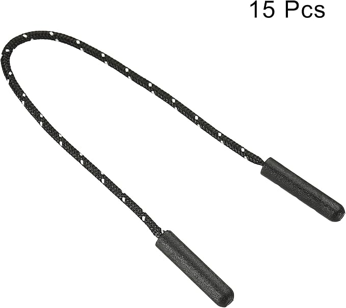PATIKIL Zipper Pulls Extension Handle Cord, 15 Pack Finger Use Plastic Curve Puller Tab Tag Extender for Luggage Backpacks, Black