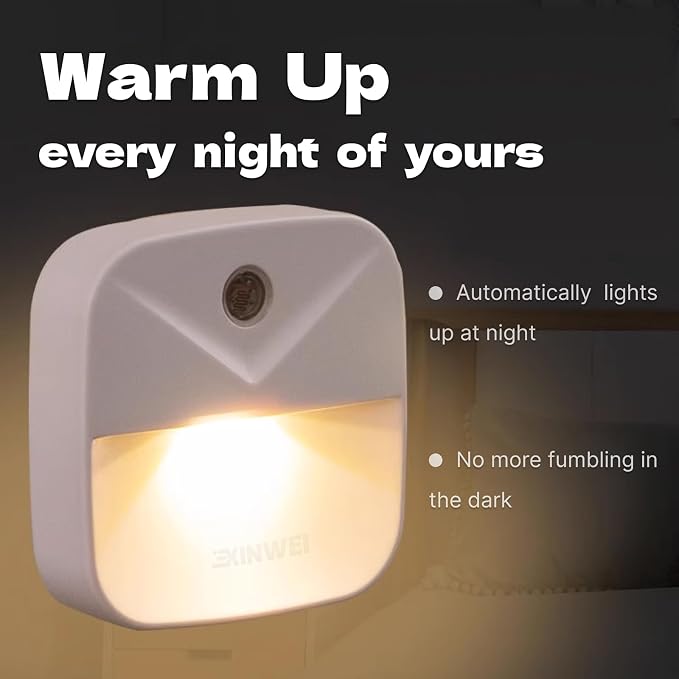 Night Lights Plug into Wall, Automatic LED Night Light with Dusk to Dawn Sensor, Modern V-Groove Design Square Night Lite for Hallway, 0.4W Plug-in Night Lights, 4-Pack (Warm Light)