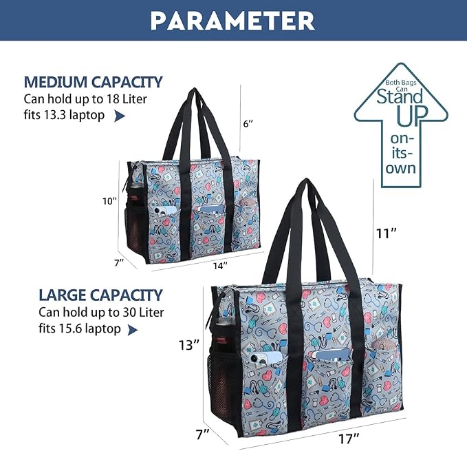 ABAMERICA Nurse Bags for Work Nursing Bag Multiple Pockets Waterproof Organizing Zip Top Clinical Bag for Nursing Students