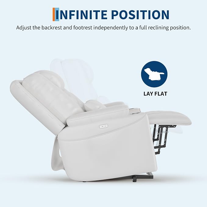 Garvee Power Lift Recliner Chair Sofa, PU Leather Reclining with Charging Ports, Cup Holders, Electric Stand Assist for Elderly, Home Theater Seating with Remote for Living Room, White