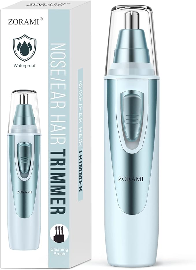 Ear and Nose Hair Trimmer Clipper - 2026 Professional Painless Eyebrow & Facial Hair Trimmer for Men Women, Battery-Operated Trimmer with IPX7 Waterproof, Dual Edge Blades for Easy Cleansing Blue