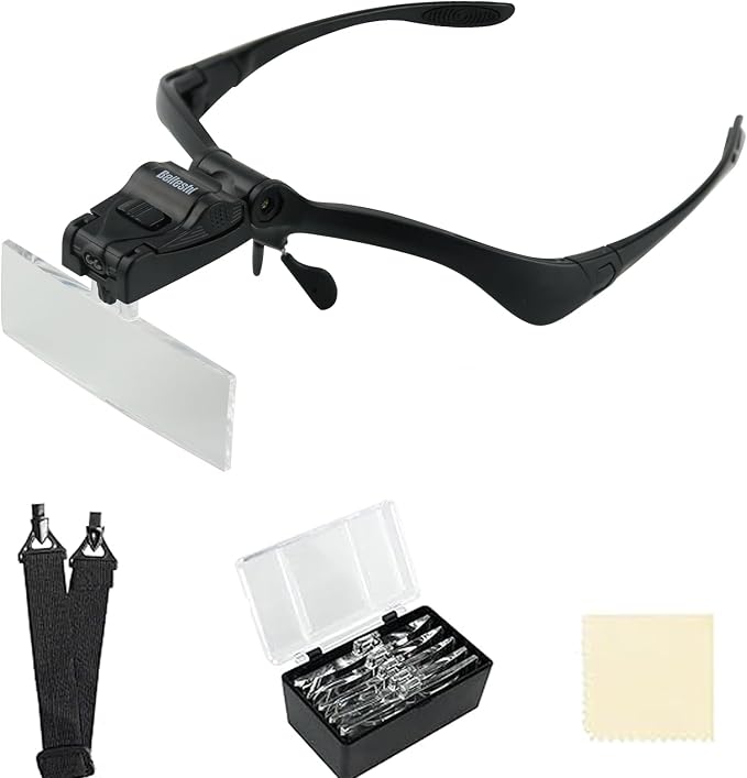 Headhand Magnifier with LED ，Loupe Light Bracket and Headband，5 Lenses | The 5 lenses can be replaced. ，Loupe Visor for Repair,Crafts, Hobby，Jewelers，hands free magnifying glasses with light