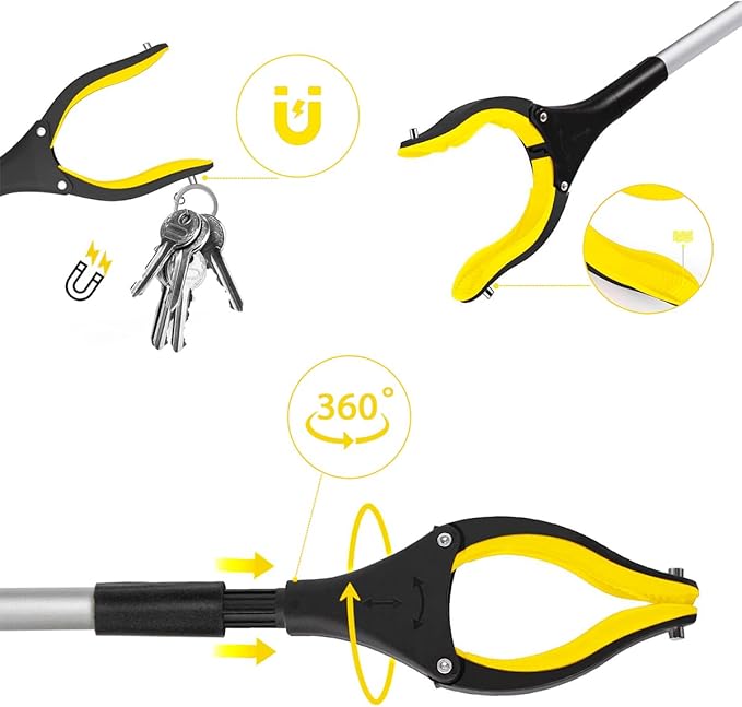 38" Extra Long Grabber Tool with 360°Rotating Anti-Slip Jaw， Lightweight Reaching Aid Reacher Tool, Arm Extension Heavy Duty Grabbers for Elderly (38 Inch - 1PCS)