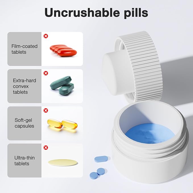 Sukuos Pill Cutter, Adjustable 1/4 and 1/2 Splitter for Cutting Multiple Pills, Press-to-Cut Small & Large Tablets with Pill Crusher and Storage Compartment &Sharp Stainless Blade, Gray