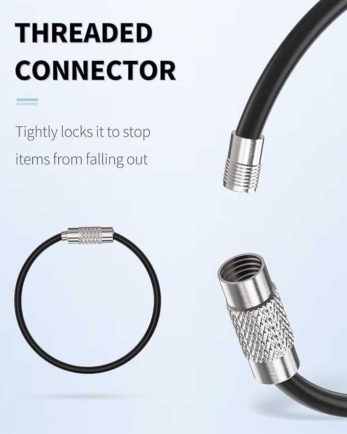Uniclife 4 Inch Wire Keychain Cable Heavy Duty Stainless Steel Key Ring | Large Holder for Luggage Tag Keeper Travel, 1.8 mm Braided, 4.8 Inch Length, 1.6 Diameter, 80 lbs Hold, Corrosion Resistant