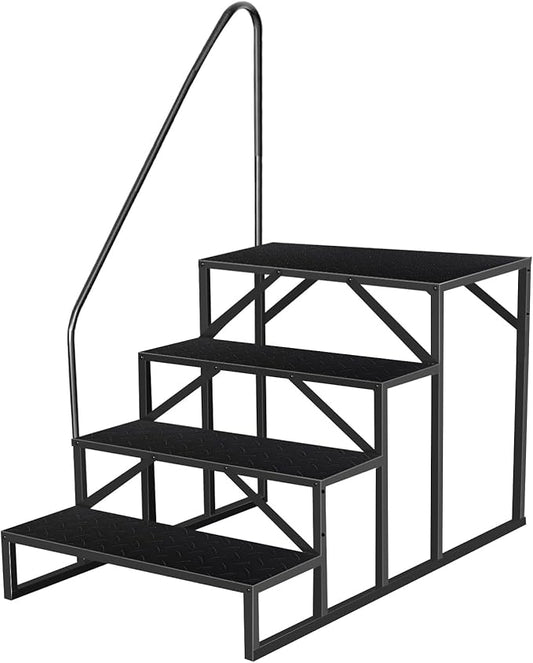 Step Ladder, Step Stool with Handle, Heavy Duty Pool Ladder Above Ground 660Lbs, Camper Steps Outdoor Steps RV Stairs for Reaching High, Portable Home Stairs for Travel Trailer (4 Step, Single Handle)