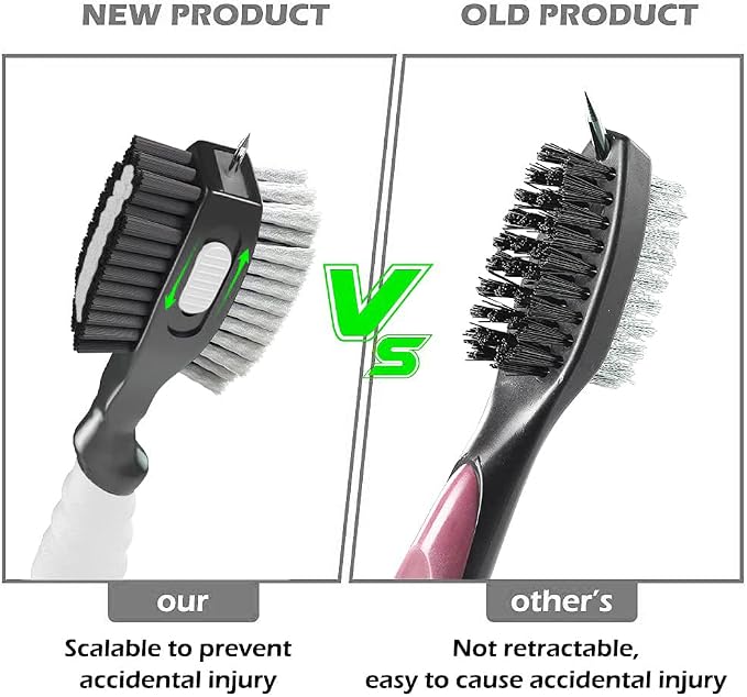 THIODOON 2 Pack Golf Club Brushes and Groove Cleaner 2 ft Retractable Zipline Carabiner Golf Brush Head with Retractable Spike Comfortable Grip Golf Club Cleaner
