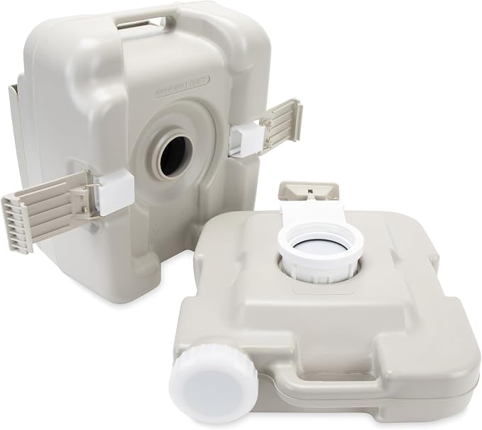 Camco 2.6-Gallon Portable Toilet - Features Detachable Holding Tank w/Sealing Slide Valve & Bellow-Type Flush - Easy Transport w/Compact Lightweight Design & Carry Handle - Gray (41531)