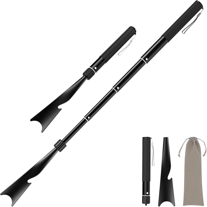 Shoe Horn Long Handle, 16.9"-37.4" Telescopic and Detachable Shoe Horn with Pants Hook and Sock Assist, Adjustable Long Handle for Seniors, Men and Women