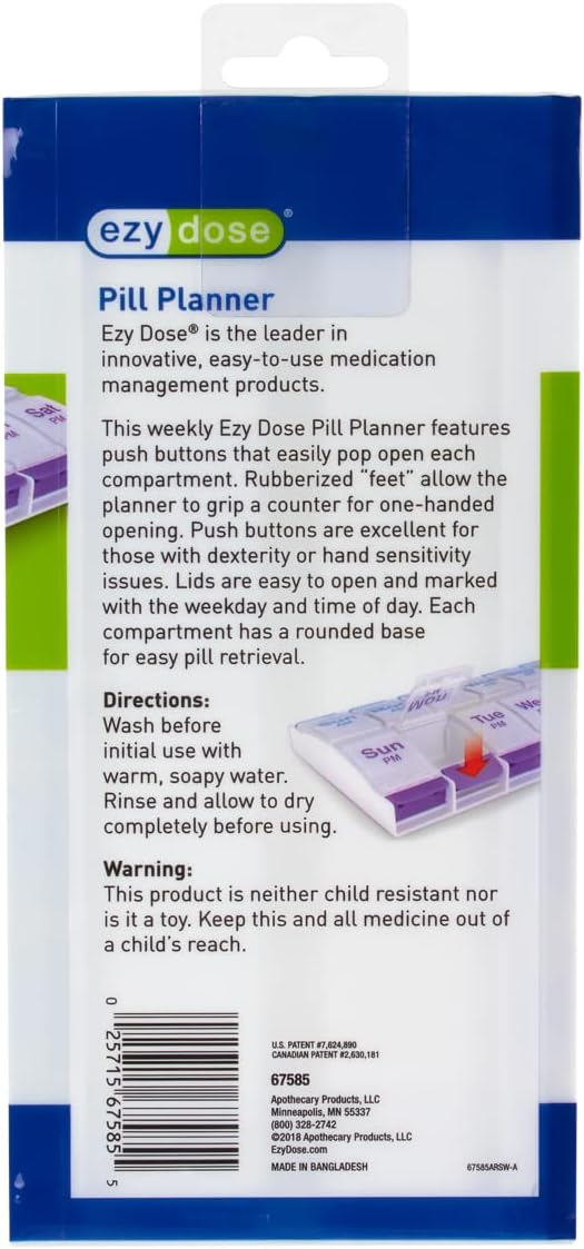Ezy Dose Weekly (7-Day) AM/PM Pill Organizer, X-Large Medicine Case, Black | Daily Vitamin Box & Supplement Planner, 2 Times a Day Push Button Compartments, Arthritis-Friendly, Travel-Friendly, BPA-Free