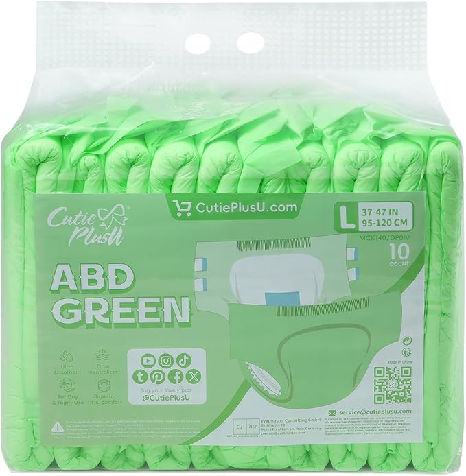 CutiePlusU Disposable Diaper 10 Pieces Protective Underwear Absorbent Briefs Dry Surface- Green (Large 37"-47")