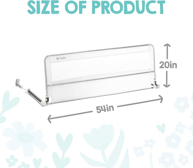Regalo Safety 54” Extra Long Hideaway Bed Rail Guard for Toddlers, Toddler Bed Rail with Reinforced Anchor Safety System, 20” Tall Bed Safety Rail, Fits Twin, Full & Queen Beds