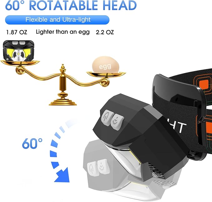 LHKNL Headlamp Flashlight, Lumen Ultra-Light Bright LED Rechargeable Headlight with White Red Light, 2-Pack Waterproof Motion Sensor Head Lamp,8 Modes for Outdoor Camping Running Hiking Fishing