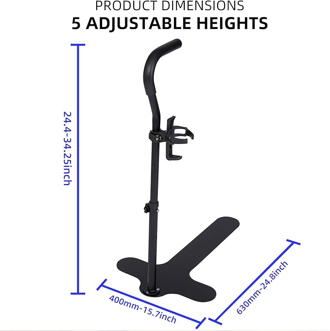 Black Alloy Steel Adjustable Height Chair Lift Assist with Cup Holder, Prevents Falls, 350 lbs Capacity, 5 Position Height Adjustability, Ideal for Elderly, Disabled, Handicap