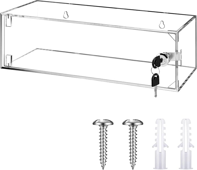 Refrigerator Medicine Lock Box with Keys and Mounting Hardware 13 x 5.12 x 4.02 Inch Wall Mount Locking Medicine Box Clear Acrylic Wall Cabinet, First Aid Kit for Emergencies Home Use