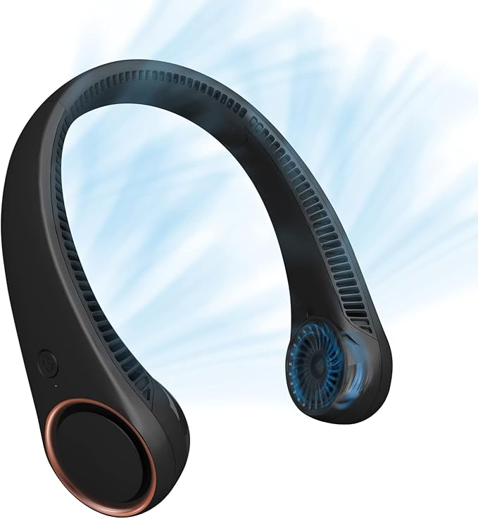 CIVPOWER Neck Fan: Portable Personal Neck Cooling Rechargeable Bladeless Fan - Hands Free 3 Speed 4000 mAh Battery USB Operated Wearable Headphone Design - Gift for Men Women Outdoor (Black)