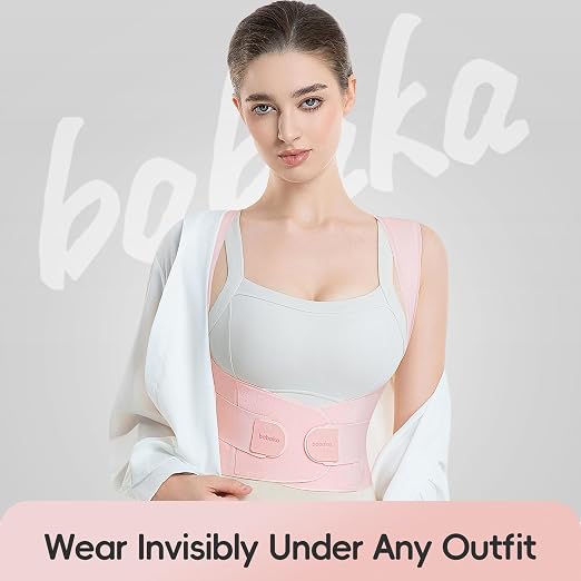 babaka Posture Corrector for Women, Invisible Lightweight Adjustable Back Brace for Upper and Lower Back Pain Relief, Hunchback, Hump, Scoliosis, Thoracic, Spine Corrector Under Clothes (Pink, Large, Waist: 35''-42'')