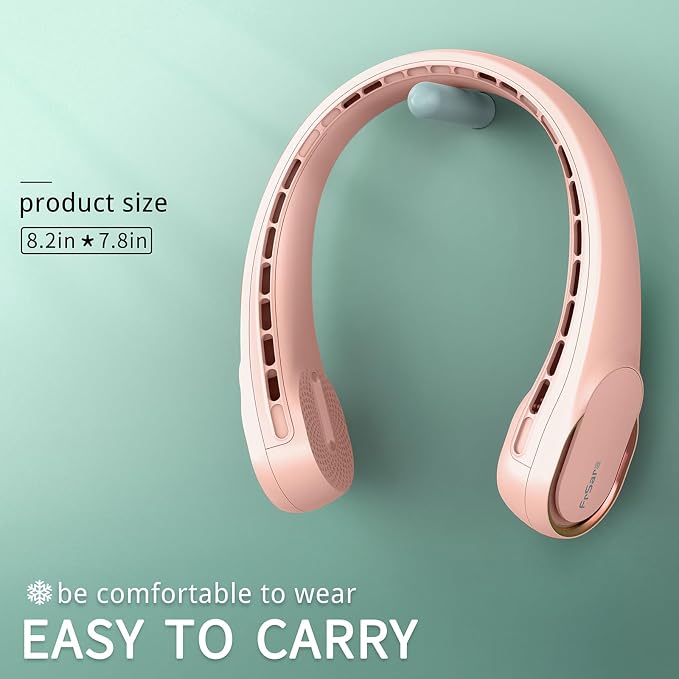 FrSara Neck Fan, Portable Personal Fan Strong Wind, 4000mAh, 360° Cooling | Air Volume, No Hair Twisting, Air Volume On 2 Sides, Non-Slip, Quick Charge, Long Use Time, Gift for Women, Men, Birthday