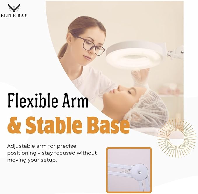 UV Magnifying Lamp with Glass Lens,120 LED Beads | 24W Professional Light | Adjustable Metal Arm | 6500K Daylight Color Temperature | Black/White |Perfect for Beauty, Crafting Repairs