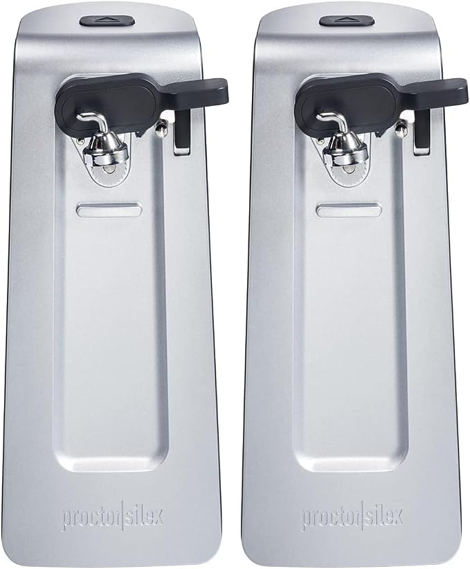 Proctor Silex SureCut Electric Automatic Can Opener for Kitchen with Stainless Steel Blade, Twist-off Easy-Clean Lever, Cord Storage, Extra Tall, Silver (75225), Extra Tall (Pack of 2)