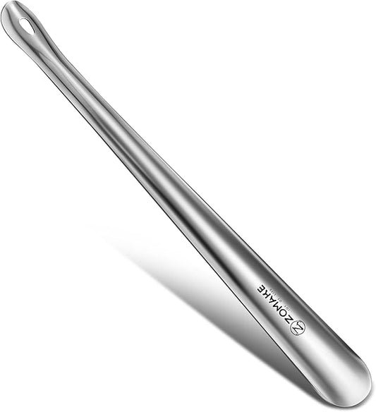 ZOMAKE Metal Shoe Horn Long Handle for Seniors 16.5 Inch,Long Shoehorn Stainless Steel Shoe Spoon Shoe Helper for Men Women