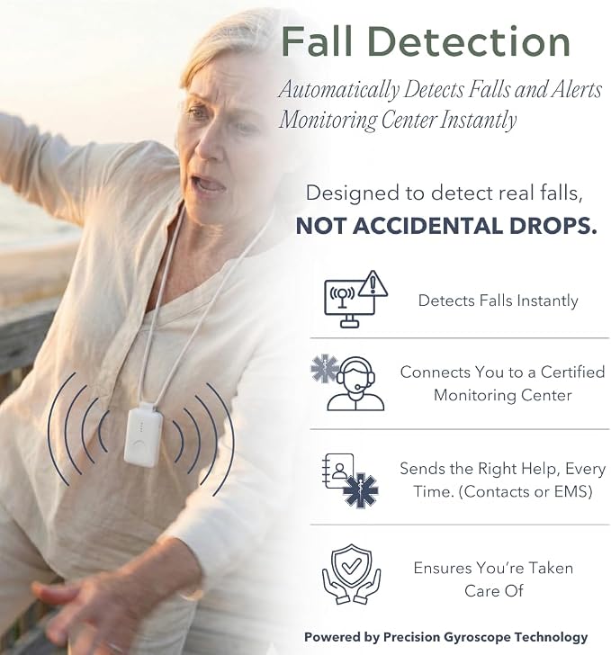 Medical Alert System for Seniors – Advanced Mini Device with Automatic Fall Detection, 24/7 Monitoring, GPS Tracking, Emergency Alert Pendant Necklace, SOS Button, Caregiver App, Waterproof | Pearl