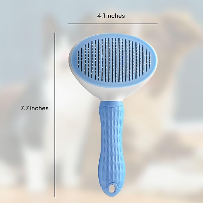 Self-Cleaning Pet Grooming Brush – Smooth Grooming Brush for Dogs and Cats, Easy Hair Removal with the Push of a Button, Gentle Shedding Remover for Small Pets (Basic Oval)