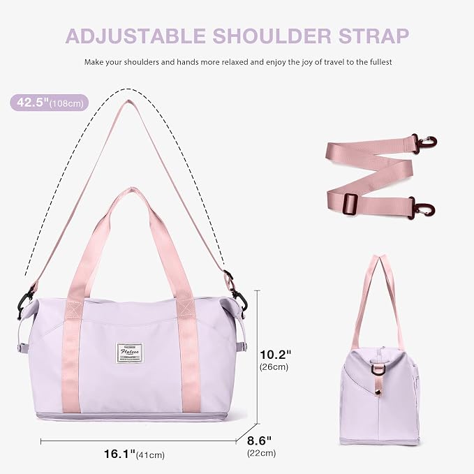 Travel Duffel Bag, Sports Tote Gym Bag, Shoulder Weekender Overnight Bag for Women