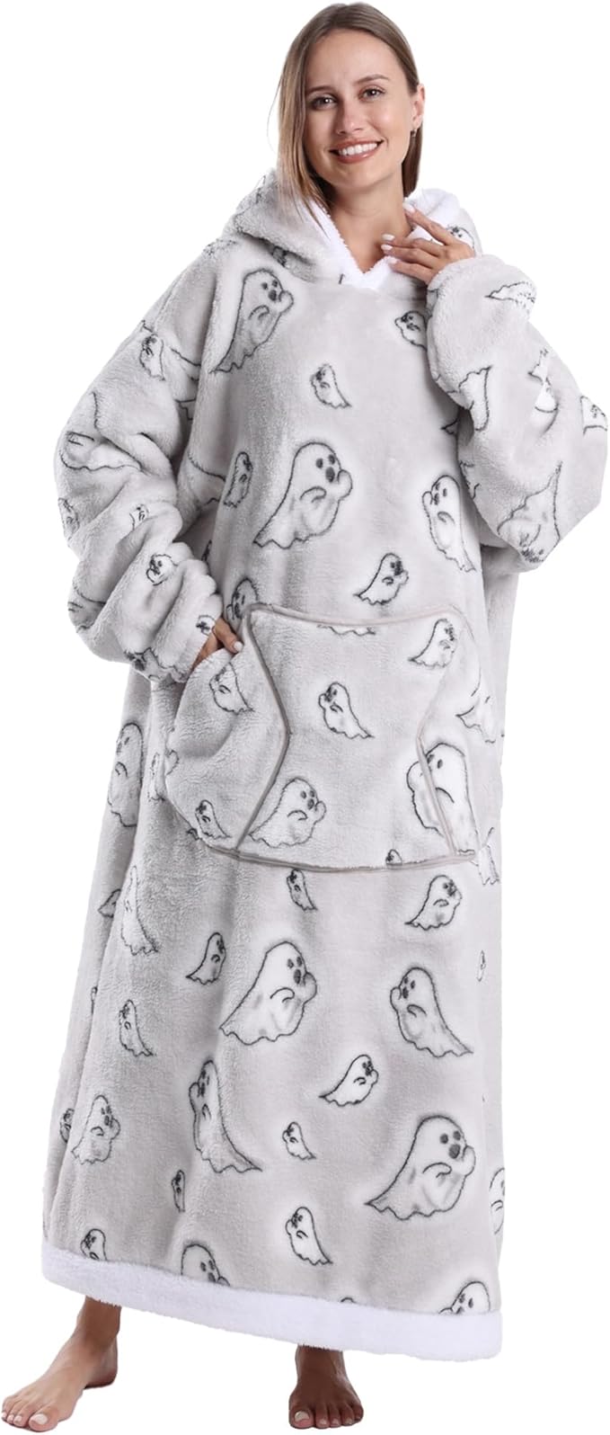 Blanket Hoodie, Long Hooded Blanket Sweatshirt as Birthday Gifts for Women Men, Long Wearable Blanket for Women Men.