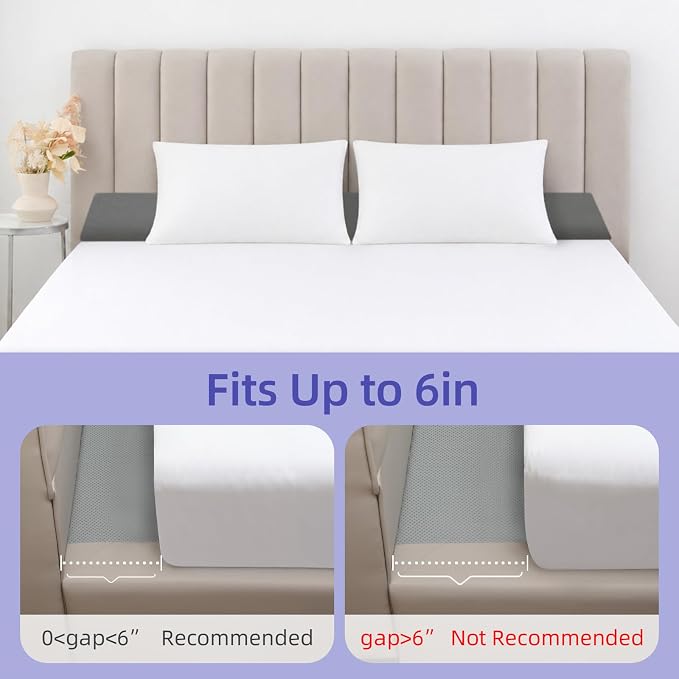 Vekkia Queen Bed Wedge Pillow for Headboard Gap, Mattress Gap Filler Pillow to Cover 0-6" Gap, Bed Wedge Gap Filler with High-Density Foam, Removable Washable Cover, Gray, 60"x10"x8.5"