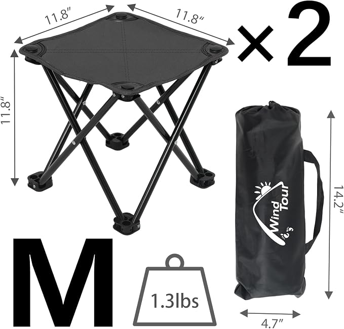 Wind Tour Portable Folding Camping Stool Outdoor Camping Lightweight Samll Chair for Fishing Hiking Gardening and Beach with Carry Bag (Medium Black -2)