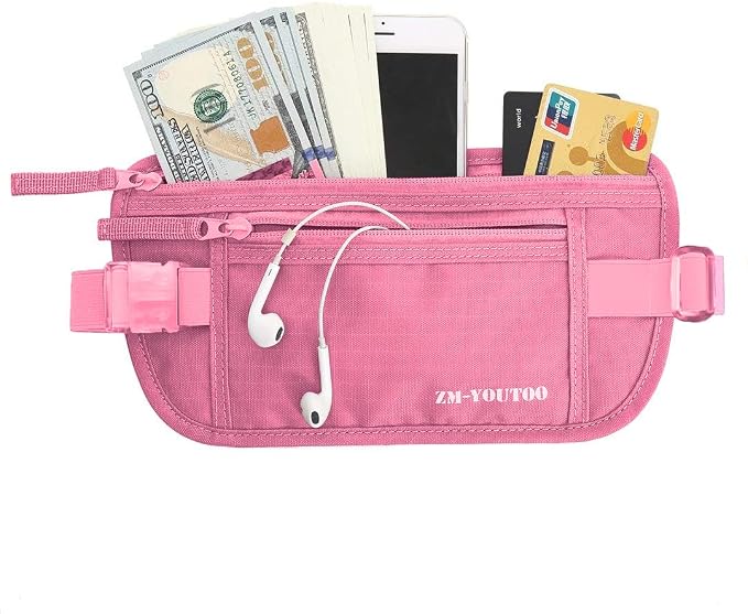 Money Belt for Travel - Hidden Travel Pouch Protect Your Credit and Money With RFID Blocking Passport Holder Waist Wallet (Pink)