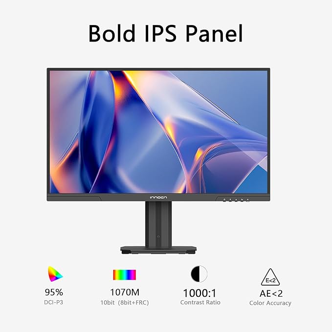 INNOCN 27 Inch 4K Monitor - 27D2U - 27-inch 4K (3840 x 2160) 60Hz 16:9 Display, IPS Panel, sRGB 99%, 1500:1 Contrast Ratio, Height/Pivot Stand - Black