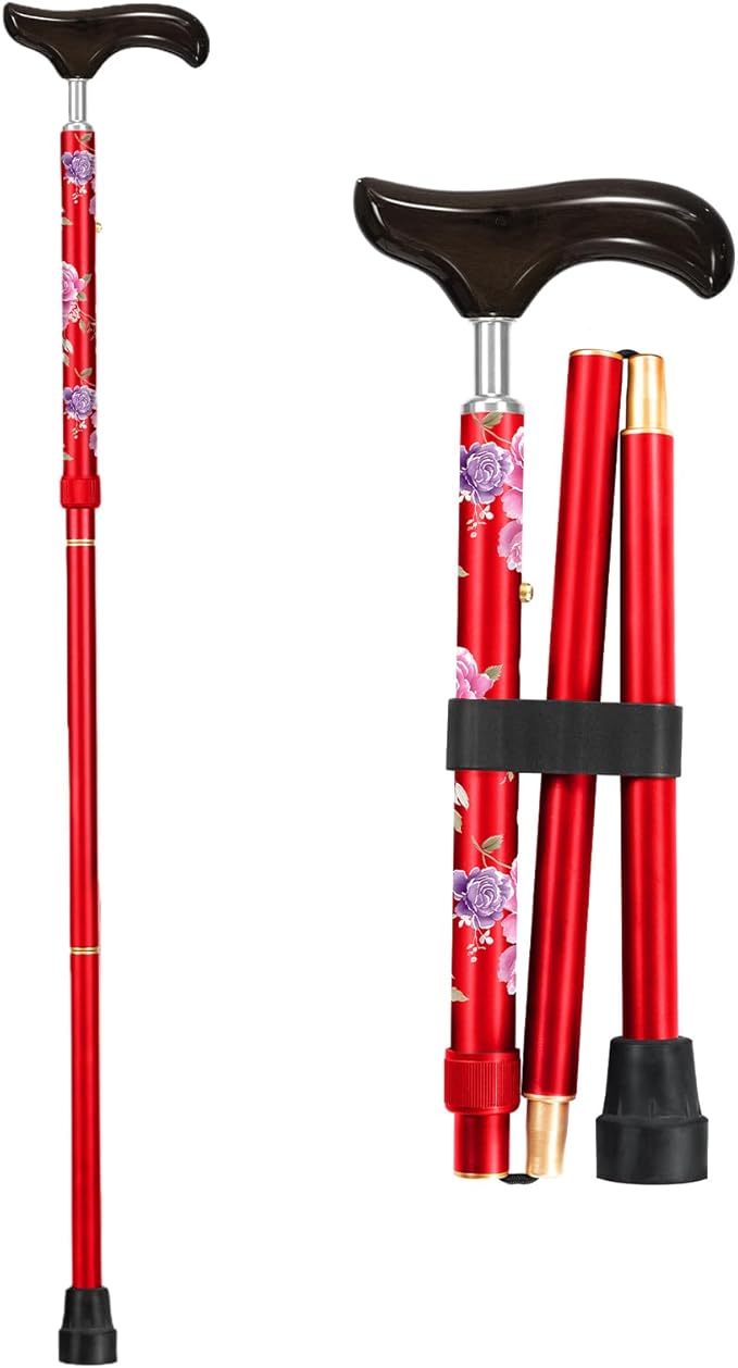 Stylish Foldable Walking Cane - Pattern Printed, Adjustable, for Men and Women Stability and Balance, Light Weight, for 5'~6' Height