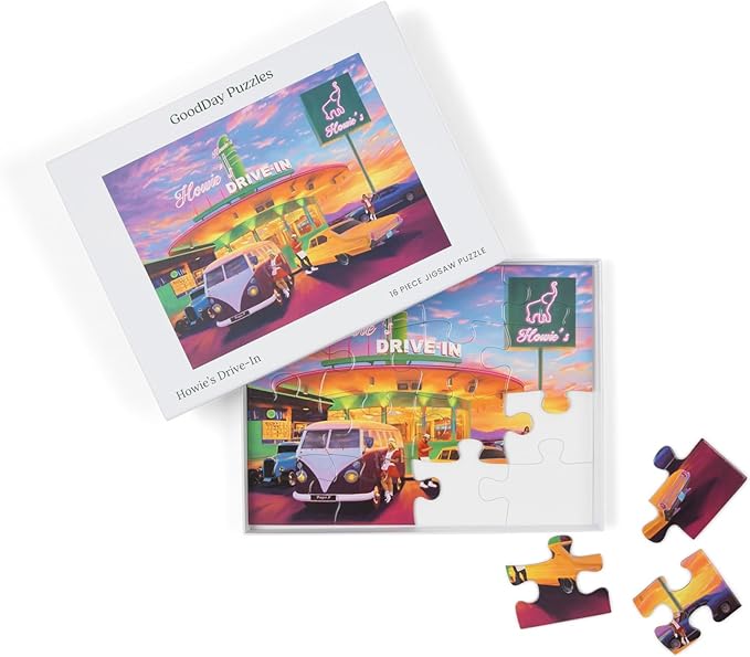 Large Piece Jigsaw Puzzle – Easy & Colorful, Dementia & Memory Activities for Seniors, Elderly Gifts, 16 Pieces, Howie's Drive-in