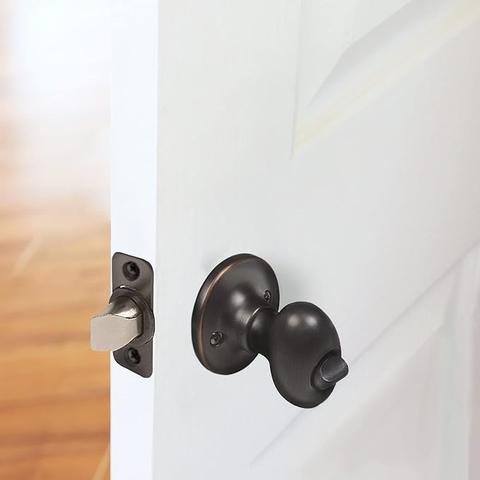 Design House Door Knob, Privacy Lock for Safety, Oval Handle Shape, Fits Standard Doors, for Bedrooms/Bathrooms, Easy Installation, Oil Rubbed Bronze, 2.625 in. Diameter x 2.75 in. L, 750588 | Adjustable Latch, Surface, Traditional, Brass, Hardware, 75...
