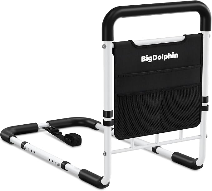 Bed Rails for Elderly Adults Safety - ASTM Approved, Adjustable Bed Cane with Non-Slip Ergonomic Handle & Storage Pocket, Bed Railings for Seniors Support 400 LBS, Tool-Free Assembly