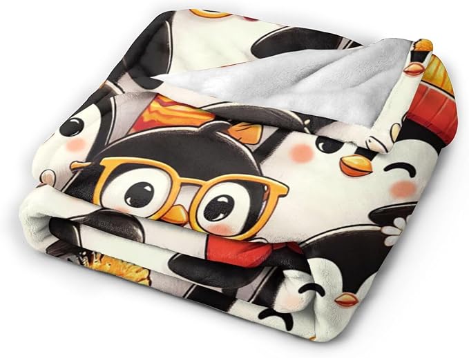 Funny Penguin Blanket Soft Warm Cute Kawaii Penguin Plush Throw Blanket Cozy Flannel Fuzzy Fleece Bedding Stuff Animal Decor Blanket Gifts for Lover Girls Boys Kids Teens Adults Women 50"x60"
