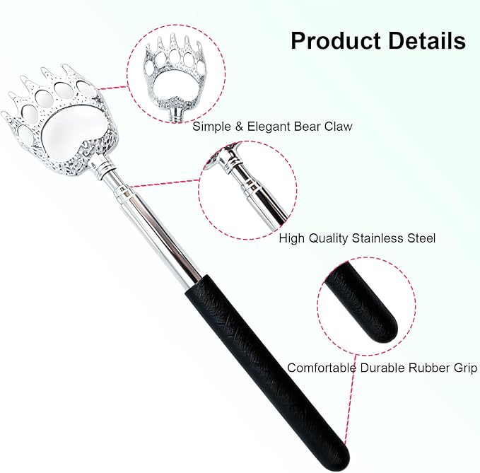 6 Pcs Back Scratcher Extendable,Metal Bear Claws Back Scratchers | Backscratche for Men, Women,Adults,Christmas Stocking Stuffers (Black)