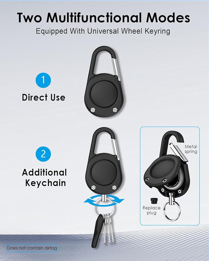 for Airtag (1st & 2nd Gen) Keychain,IPX8 Waterproof AirTag Holder with Carabiner,Hard PC,Lock Clip,Universal Wheel Keyring,Air Tag Keychain for Apple Airtag (Black 1 Pack)