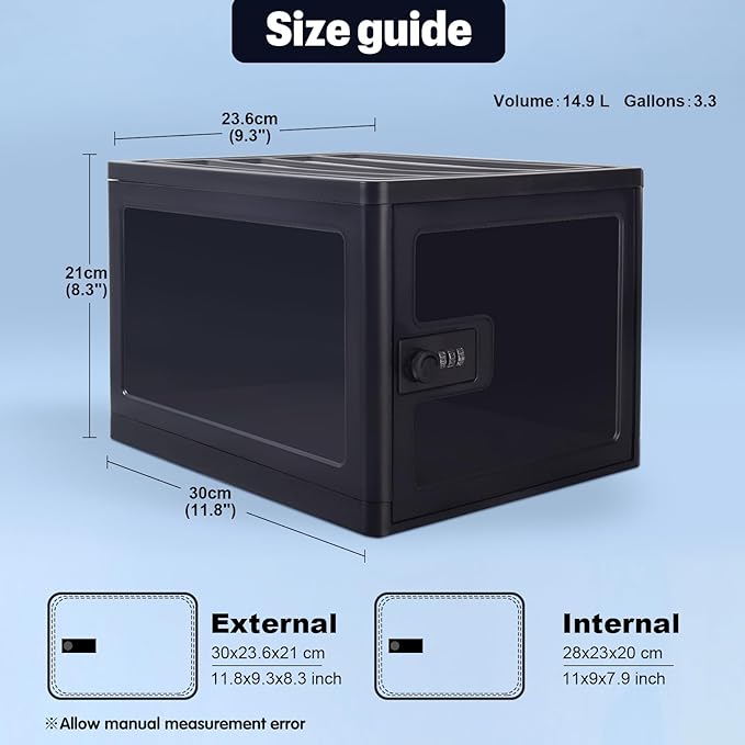 Large Lockable Clear Storage Box for Food, Tech and Home Safety, Medicine Lock Box for Safe Medication, Lockable Storage Bin, Refrigerator Storage Bins, Tablet Phone Jail (Black)