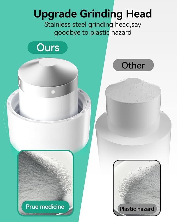 Pill Crusher Fine Powder - Cotatoc 3-in-1 Pills Grinder with Stainless Steel Grinding Pestle, Portable Pill Cutter and Crusher for Elderly and Pets (Cyan)