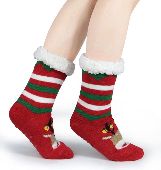 Slipper Socks for Women with Gripper - Winter Non Slip Thick Fuzzy Socks - Warm Cozy Christmas Gift