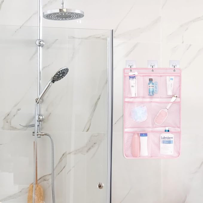 F-color 7-Pocket Mesh Shower Caddy - Hanging Shower Organizer for Cruise | Quick-Dry & See-Through Mesh for Toiletries, Fits Shower Rod Rings or Sticky Hooks for Bathroom & RV, Cruise Essentials 2026