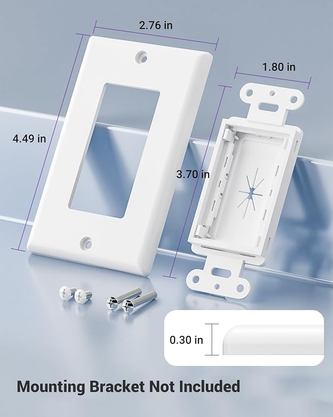 VCE Brush Wall Plate Cable Pass Through, Single Gang Decorator Wall Cover for Low Voltage Cables, In-Wall Cable Management for Wall Mount TV (White), 2-Pack