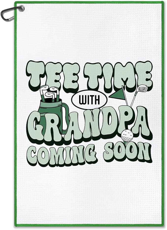 DYJYBMY Tee Time with Grandpa Coming Soon Printed Golf Towel with Clip, Golf Accessories for Papa, Retirement Golfing Gifts for Men Grandpa Dad Family, Funny Birthday Thank You Gifts for Golfer